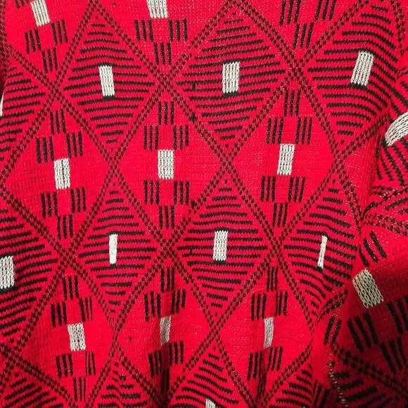 Coogi Style Vintage Red Geometric Knit Sweater 80s 90s Abstract Bold Pullover L